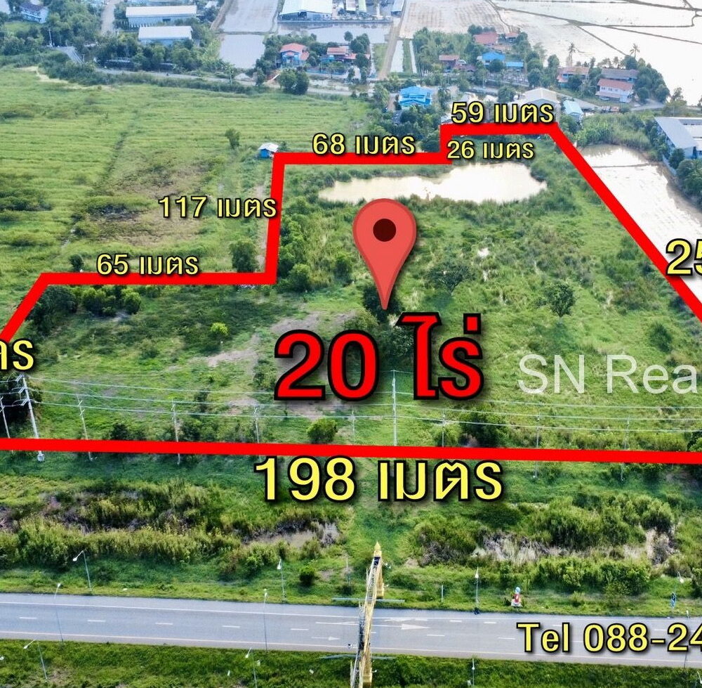 ขายที่ดิน 20 ไร่ ติดถนนใหญ่ ปทุม-สามโคก-เสนา